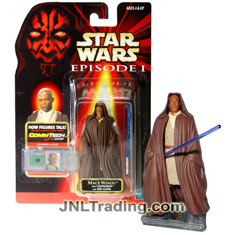 Year 1998 Star Wars The Phantom Menace Series 4 Inch Tall Figure - MACE WINDU with Lightsaber, Jedi Cloak and CommTech Chip
