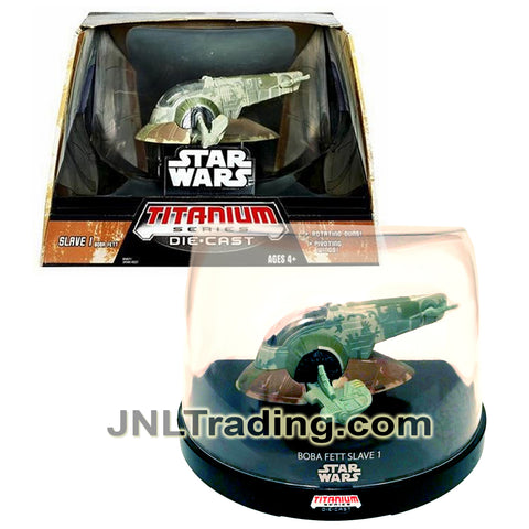 Year 2006 Star Wars Titanium Die Cast Series 6 Inch Long Figure - BOBA FETT SLAVE I with Rotating Cannons, Pivoting Wing and Display Case