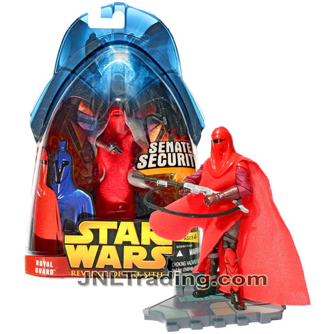 Year 2005 Star Wars Revenge of the Sith Series 4 Inch Tall Figure - Crimson Red Senate Security ROYAL GUARD with Blaster Rifle and Display Base