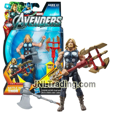 Year 2011 Marvel The Avengers Comic Series 4 Inch Tall Figure #2 - Battle Hammer THOR with Battle Axe and Expanding Hammer Head