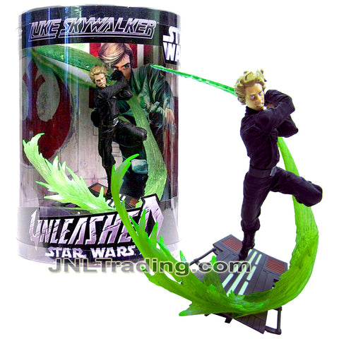Year 2006 Star Wars Unleashed Series 7 Inch Tall Figure - Jedi Knight LUKE SKYWALKER in Black Outfit with Green Lightsaber and Diorama Display Base
