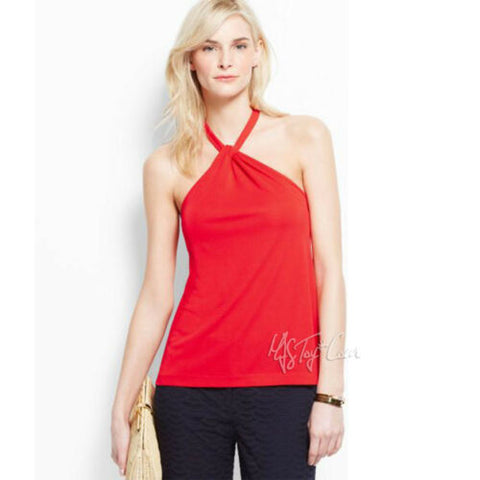 NWT Ann Taylor Women's Cute Soft Lightweight Crepe Elegant Red Summer Halter Top