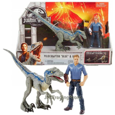 Year 2017 Jurassic World 8 Inch Long Dinosaur Figure VELOCIRAPTOR BLUE with Owen