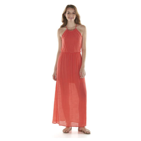 NWT Lily Rose Jewel Necklace Halter Maxi Juniors Stylist Formal Dress Coral XL