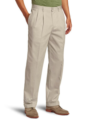 IZOD Men's Heritage Chino Double Pleat Classic Comfort Flex No