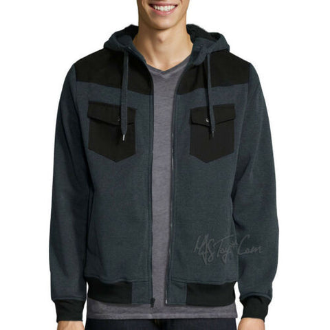 NWT Decree Men's Warm Sherpa lining Warm Winter Coat Grey Hooded Fleece Jacket