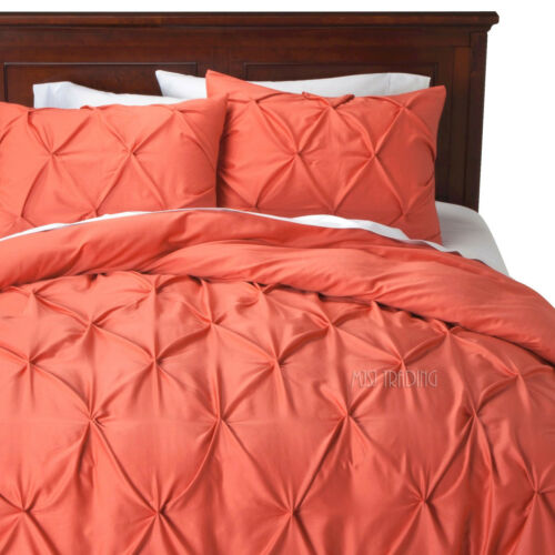NEW Threshold Pinched Pleat 3 Piece KING Duvet Cover Set Coral/Rose 10