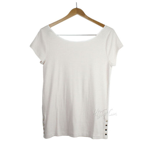 NWT Ann Taylor Women's scoop neck cap sleeve Stripes T-Shirt Size L MSRP $36.50