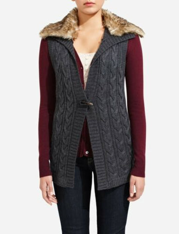 NWT The Limited Faux Fur Collar Grey Sweater Fashionable Lighweight Vest Size M