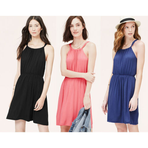NWT Ann Taylor LOFT Shirred Halter Sweet Summer Beach Dress S-L Pink/B β JNL Trading