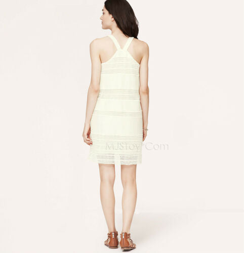 loft cream dress Ann Taylor LOFT Crochet Lace Mini Dress Tan Cream Square Neck Sleeveless  Boho 0P
