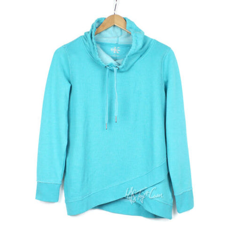 NWT CK Calvin Klein Women Cowl Funnel Neck Bright Blue Waffle Pullover Sweater M
