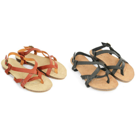 NEW ESPRIT Women's LIV Faux Leather Straps Flat Cute Sandal Cognac/Black 9/10
