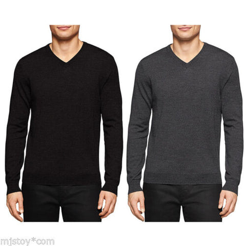 Calvin Klein CK Men 100% Extra Fine Merino Wool Luxurious V-Neck Sweater