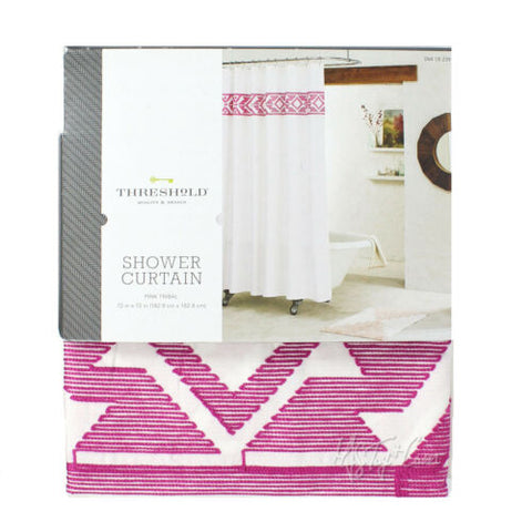 NEW Threshold Fabric SHOWER CURTAIN Embroidered Pink Tribal 100% Cotton 72x72"