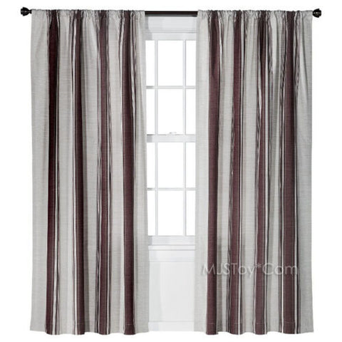 NEW Threshold One Window Treatment Panel Deep Red Awning Stripe Curtain 54x84
