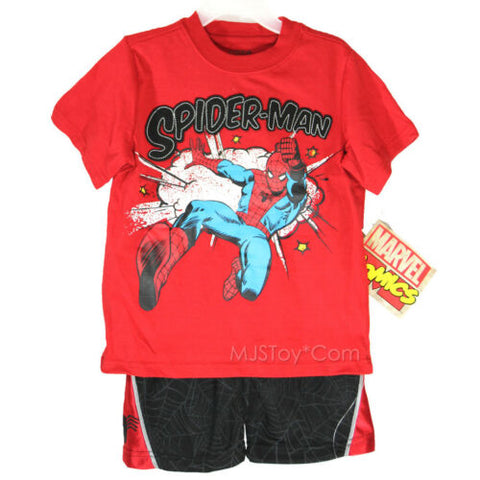NWT Boy 2PC Outfit Set Red Spiderman Tee Marvel Spider-Man Jersey Short 3T/5T