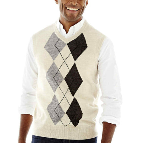 Dockers ARGYLE Oatmeal Cream Pull over Warm Acrylic Sweater Vest $45 Size L