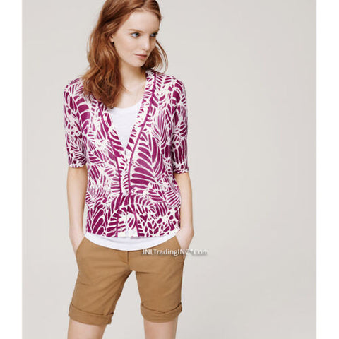 NWT Ann Taylor LOFT Stenciled Leaf Sheer Short Sleeve Cardigan Light Coverup Top