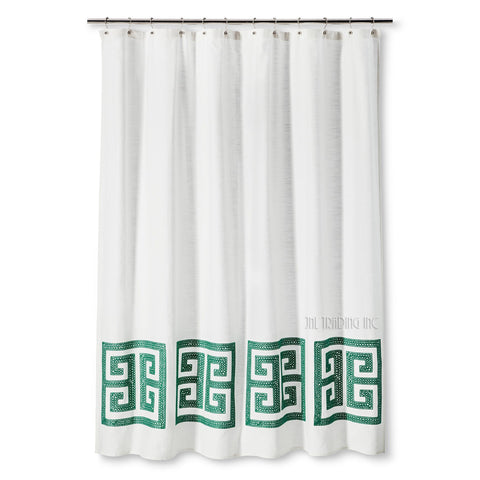 Threshold Shower Curtain Green Greek Key 100% Cotton Standard Top 72"x72"