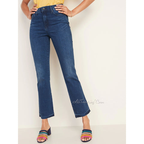 Old Navy Women's High-Rise Secret-Slim Pockets Raw-Edge Flare Ankle Jeans