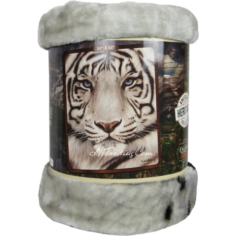 American Heritage Royal Plush Raschel Throw Super Soft Warm Durable Blanket " White Face Tiger"