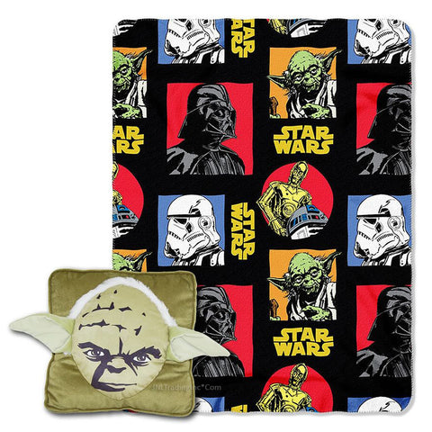 Disney Star Wars Jedi Master YODA Square 3D Pillow & Fleece Throw Combo Set