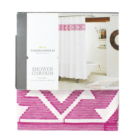 Threshold Fabric SHOWER CURTAIN Embroidered Pink Tribal 100% Cotton 72x72"