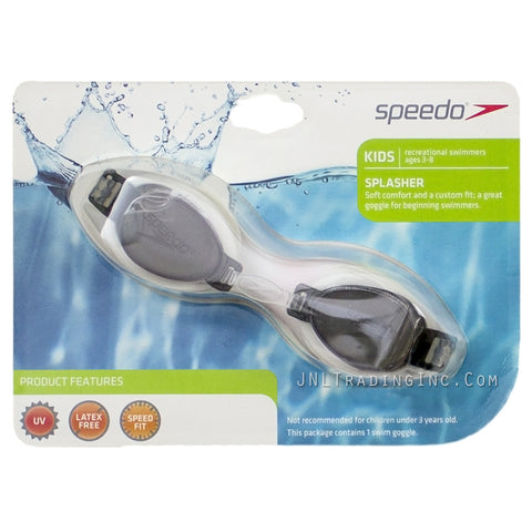 Speedo Kids SPLASHER Swimming Goggles ages 3-8 Swim Goggle UV Speed Fit White Black Tint