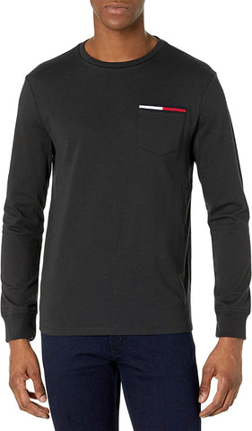 Tommy Hilfiger Men's Long Sleeve Cotton T Shirt with front pocket Black 2XL