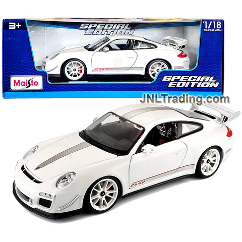 Maisto Special Edition Series 1:18 Scale Die Cast Car Set - White Sports Coupe PORSCHE 911 GT3 RS 4.0 with Spoiler & Base