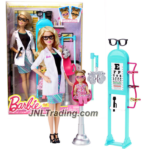 Mattel Year 2016 Barbie Career Series 12 Inch Doll Set - BARBIE as EYE DOCTOR (CMF42) with Toddler, Chair, Glasses and Eye Doctor's Tool