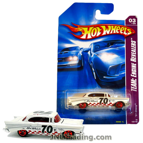 Hot Wheels Year 2006 Engine Revealers Series 1:64 Scale Die Cast Car Set #155 - White Classic Coupe California '57 CHEVY Bel Air (3/4) M6869 with Red Checker Deco