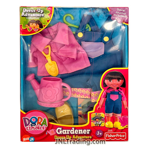 Year 2006 Dora the Explorer Dress-Up Adventure GARDENER's Accessories with Outfits, Shovel, Hanger, Watering Can, Sandals and Travel Journal