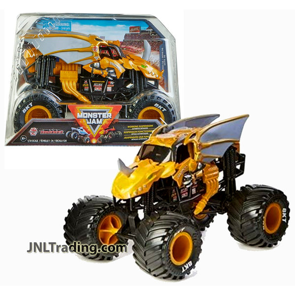 Year 2022 Monster Jam 1:24 Scale Die Cast Metal Official Truck Series :  Gold DRAGONOID with Monster Tires and Working Suspension