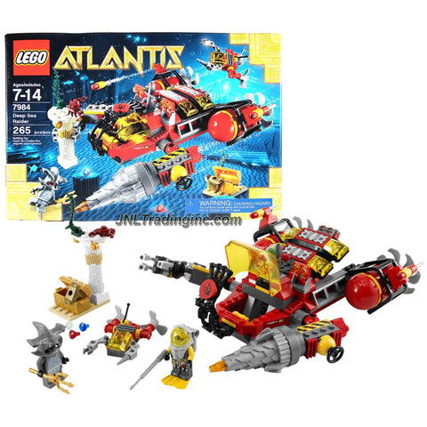 Lego Year 2011 Atlantis Series 8 Inch Long Vehicle Set #7984 - DEEP SEA RAIDER with Opening Cockpit, Grabber and Functioning Drill Plus Mini Sub, Flexible Falling Pillar, Lobster, Treasure Chest with Jewels, Body Armor, Diver and Hammerhead Guardian Minifigures (Total Pieces: 265)