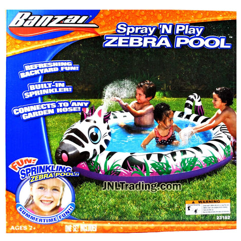 Spray 'N Play Banzai Series Inflatable Pool - Zebra Pool with Built in Sprinkler and 1 Repair Patch (Pool Dimension: 80" x 61")