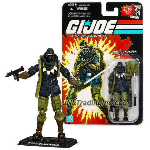 Hasbro Year 2007 GI JOE  A Real American Hero Comic Series 4 Inch Tall Action Figure - Arctic Trooper SNAKE EYES with Submachine Gun, Katana Sword, Backpack, Snow Shoes and Display Base