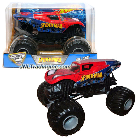 Hot Wheels Year 2016 Monster Jam 1:24 Scale Die Cast Official Monster Truck Series #CHV10 : Marvel SPIDER-MAN with Monster Tires, Working Suspension and 4 Wheel Steering (Dimension - 7" L x 5-1/2" W x 4-1/2" H)