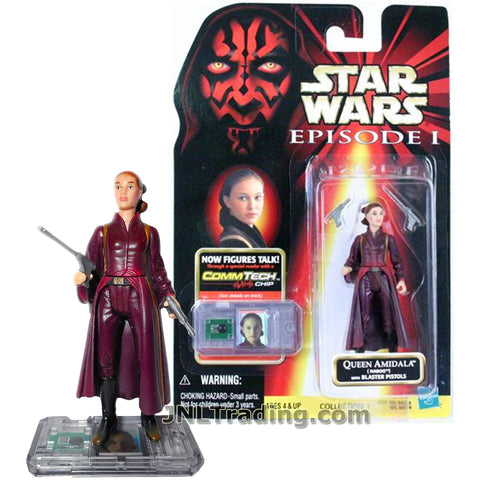 Star Wars Year 1998 The Phantom Menace Series 4 Inch Tall Figure - QUEEN AMIDALA with 2 Blaster Pistols and CommTech Chip
