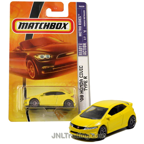 Matchbox Year 2008 Metro Rides Series 1:64 Scale Die Cast Metal Car #26 - Yellow Color High Performance '08 HONDA CIVIC TYPE R P6530