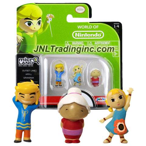 Jakks Pacific Year 2015 World of Nintendo "Zelda The Windwaker" Series 3 Pack 1 Inch Tall Micro Land Mini Figure - OUTSET LINK, ARYLL and GRANDMA