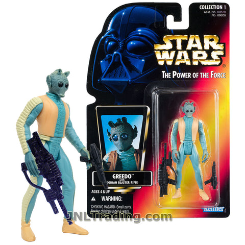 Star Wars Year 1996 The Power of the Force Series 4 Inch Tall Figure - GREEDO with Rodian Blaster Rifle and Pistol