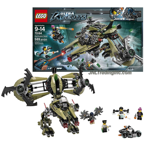 Lego Year 2014 Ultra Agents Series Battle Scene Set #70164 - HURRICANE HEIST with Psyclone's Aircraft that Can Change to Mech Mode, Motorbike and 4 Minifigures: Psyclone, Astor City Guard, Agent Caila Phoenix and Agent Jack Fury (Total Pieces: 589)