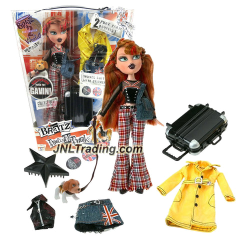 MGA Entertainment Bratz Pretty N Punk Series 10 Inch Doll - MEYGAN with 2 Sets of Outift, Yellow Trench Coat, Pet Puppy Dog with Leash and Suitcase