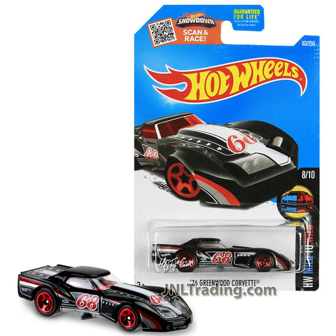 Year 2015 Hot Wheels HW Mild to Wild Series 1:64 Scale Die Cast Car Set 8/10 - Black Race Car '76 GREENWOOD CORVETTE