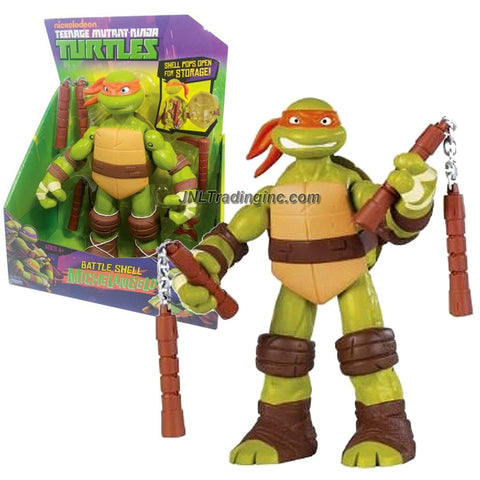 Playmates Year 2012 Teenage Mutant Ninja Turtles TMNT Battle Shell Series 11 Inch Tall Figure - MICHELANGELO with Nunchucks, Kamas and Shuriken Stars