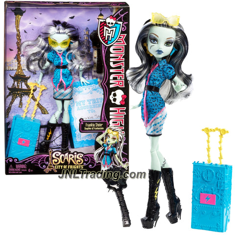 Mattel Year 2012 Monster High "Scaris City of Frights" Deluxe Series 11 Inch Doll Set - Frankie Stein "Daughter of Frankenstein" with Rolling Suitcase, Earrings, Sunglasses, Hairbrush and Doll Stand