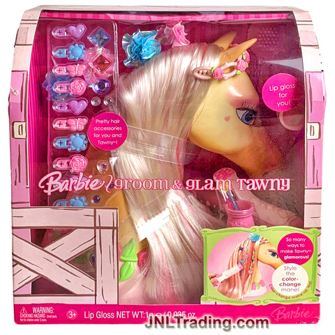Year 2006 Barbie 12 Inch Tall Horse Head - GROOM & GLAM TAWNY with Hair Accessory and Lip Gloss