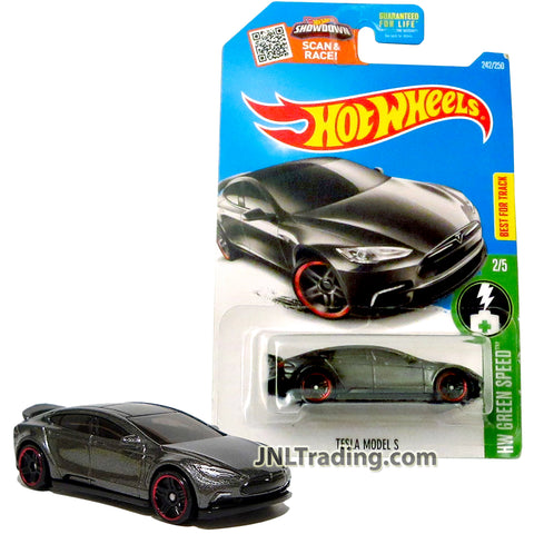 Year 2015 Hot Wheels HW Green Speed Series 1:64 Scale Die Cast Car Set 2/5 - Dark Grey Full Size All Electric Car TESLA MODEL S